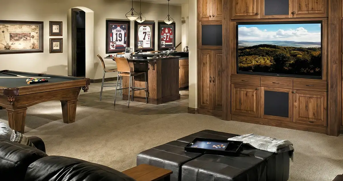 finished basement remodeling project transforming a basement into a comfortable living space in Minneapolis, MN