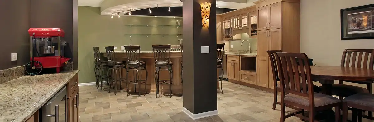 modern basement remodeling with custom finishes and open layout in a home in Minneapolis, MN