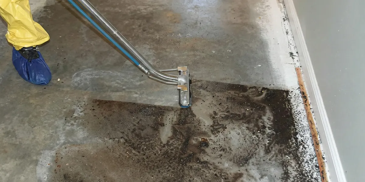 sewage removal technicians extracting contaminated wastewater from a residential floor in Minneapolis, MN