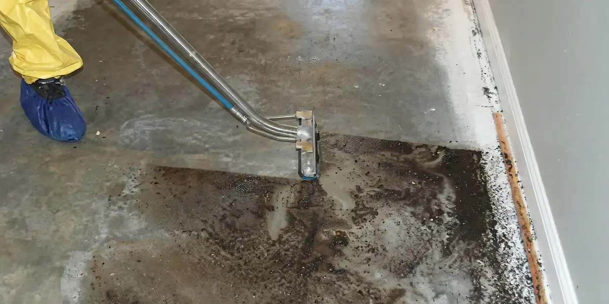 sewage removal technicians extracting contaminated wastewater from a residential floor in Minneapolis, MN