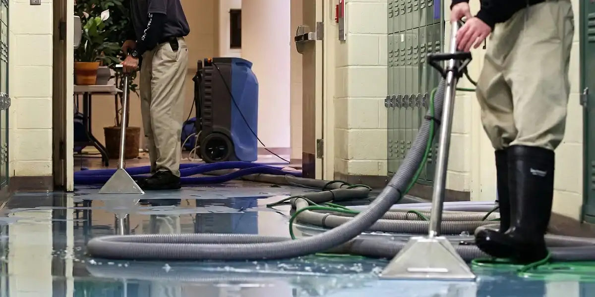 water damage restoration technicians performing professional water extraction inside a property in Minneapolis, MN